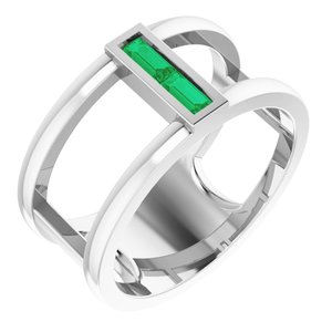 Sterling Silver Natural Emerald Negative Space Ring