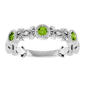 Sterling Silver Natural Peridot & .03 CTW Natural Diamond Leaf Ring