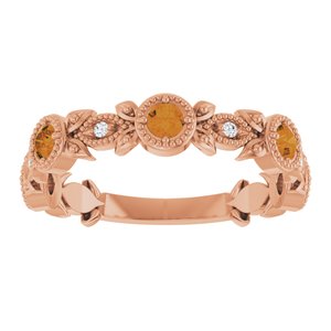 14K Rose Gold Natural Citrine & .03 CTW Natural Diamond Leaf Ring