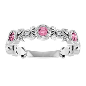 Platinum Natural Pink Tourmaline & .03 CTW Natural Diamond Leaf Ring