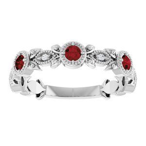Sterling Silver Natural Mozambique Garnet & .03 CTW Natural Diamond Leaf Ring