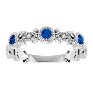 Sterling Silver Natural Lab-Grown Blue Sapphire & .03 CTW Natural Diamond Leaf Ring
