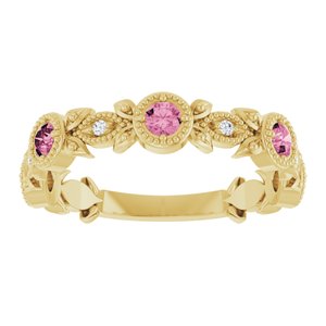 14K Yellow Gold Natural Pink Tourmaline & .03 CTW Natural Diamond Leaf Ring