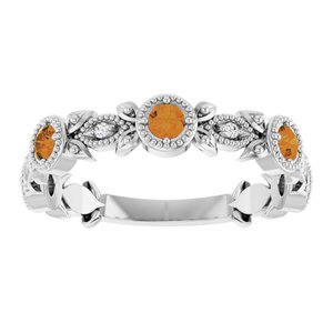 14K White Gold Natural Citrine & .03 CTW Natural Diamond Leaf Ring