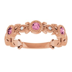 14K Rose Gold Natural Pink Tourmaline & .03 CTW Natural Diamond Leaf Ring