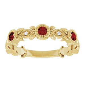 14K Yellow Gold Natural Mozambique Garnet & .03 CTW Natural Diamond Leaf Ring