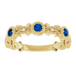 14K Yellow Gold Natural Blue Sapphire & .03 CTW Natural Diamond Leaf Ring
