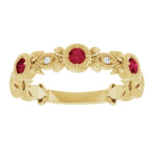 14K Yellow Gold Natural Lab-Grown Ruby & .03 CTW Natural Diamond Leaf Ring