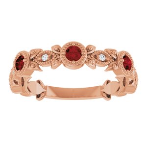 14K Rose Gold Natural Mozambique Garnet & .03 CTW Natural Diamond Leaf Ring