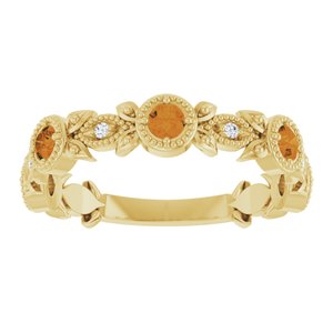 14K Yellow Gold Natural Citrine & .03 CTW Natural Diamond Leaf Ring