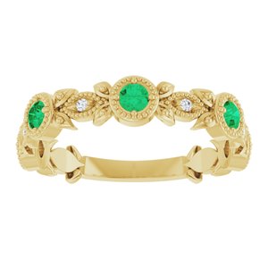 14K Yellow Gold Natural Lab-Grown Emerald & .03 CTW Natural Diamond Leaf Ring