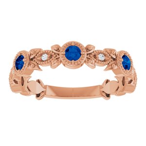 14K Rose Gold Natural Lab-Grown Blue Sapphire & .03 CTW Natural Diamond Leaf Ring