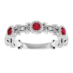 14K White Gold Natural Ruby & .03 CTW Natural Diamond Leaf Ring