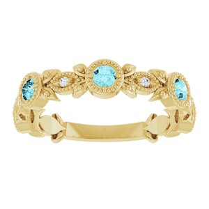 14K Yellow Gold Natural Blue Zircon & .03 CTW Natural Diamond Leaf Ring