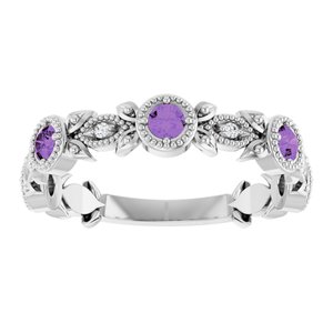 14K White Gold Natural Amethyst & .03 CTW Natural Diamond Leaf Ring