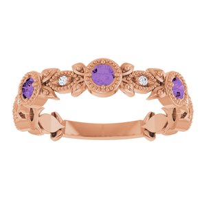 14K Rose Gold Natural Amethyst & .03 CTW Natural Diamond Leaf Ring