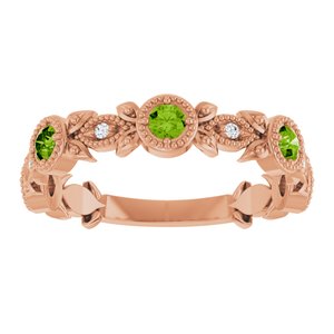 14K Rose Gold Natural Peridot & .03 CTW Natural Diamond Leaf Ring