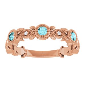 14K Rose Gold Natural Blue Zircon & .03 CTW Natural Diamond Leaf Ring