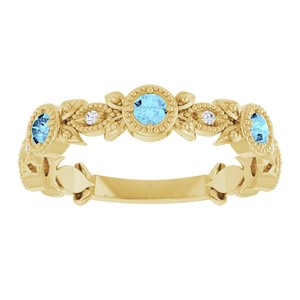 14K Yellow Gold Natural Aquamarine & .03 CTW Natural Diamond Leaf Ring