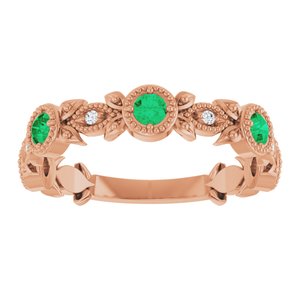 14K Rose Gold Natural Emerald & .03 CTW Natural Diamond Leaf Ring
