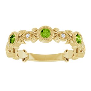 14K Yellow Gold Natural Peridot & .03 CTW Natural Diamond Leaf Ring