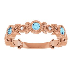 14K Rose Gold Natural Aquamarine & .03 CTW Natural Diamond Leaf Ring