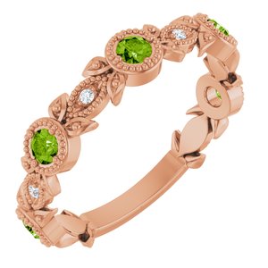 14K Rose Gold Natural Peridot & .03 CTW Natural Diamond Leaf Ring