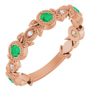 14K Rose Gold Natural Emerald & .03 CTW Natural Diamond Leaf Ring