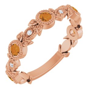 14K Rose Gold Natural Citrine & .03 CTW Natural Diamond Leaf Ring