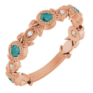14K Rose Gold Natural Alexandrite & .03 CTW Natural Diamond Leaf Ring