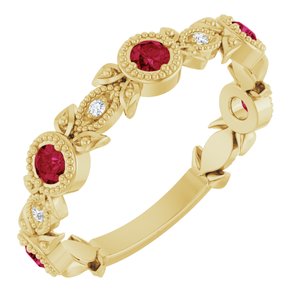 14K Yellow Gold Natural Lab-Grown Ruby & .03 CTW Natural Diamond Leaf Ring