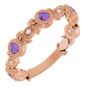 14K Rose Gold Natural Amethyst & .03 CTW Natural Diamond Leaf Ring