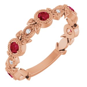 14K Rose Gold Natural Ruby & .03 CTW Natural Diamond Leaf Ring