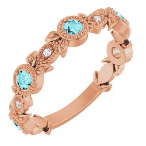 14K Rose Gold Natural Blue Zircon & .03 CTW Natural Diamond Leaf Ring