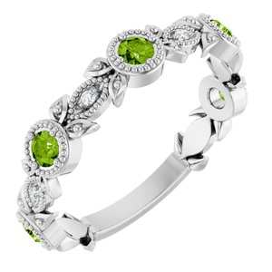 Platinum Natural Peridot & .03 CTW Natural Diamond Leaf Ring