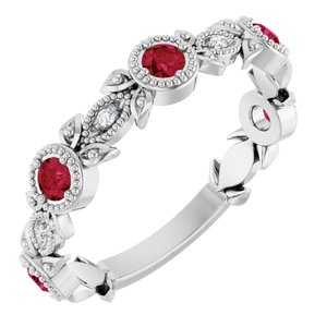 Platinum Natural Lab-Grown Ruby & .03 CTW Natural Diamond Leaf Ring