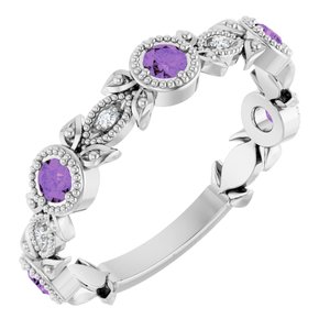 Platinum Natural Amethyst & .03 CTW Natural Diamond Leaf Ring