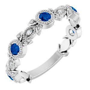 Sterling Silver Natural Blue Sapphire & .03 CTW Natural Diamond Leaf Ring