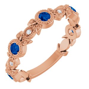 14K Rose Gold Natural Lab-Grown Blue Sapphire & .03 CTW Natural Diamond Leaf Ring