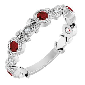 Sterling Silver Natural Mozambique Garnet & .03 CTW Natural Diamond Leaf Ring