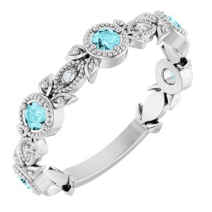 Platinum Natural Blue Zircon & .03 CTW Natural Diamond Leaf Ring
