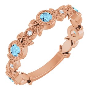 14K Rose Gold Natural Aquamarine & .03 CTW Natural Diamond Leaf Ring