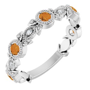 Sterling Silver Natural Citrine & .03 CTW Natural Diamond Leaf Ring