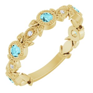 14K Yellow Gold Natural Blue Zircon & .03 CTW Natural Diamond Leaf Ring