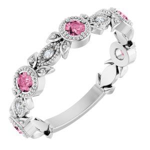 Platinum Natural Pink Tourmaline & .03 CTW Natural Diamond Leaf Ring