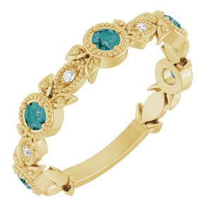 14K Yellow Gold Lab-Grown Alexandrite & .03 CTW Natural Diamond Leaf Ring