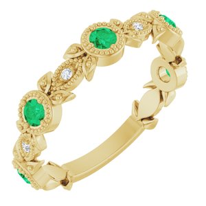 14K Yellow Gold Natural Lab-Grown Emerald & .03 CTW Natural Diamond Leaf Ring