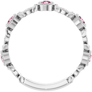Platinum Natural Pink Tourmaline & .03 CTW Natural Diamond Leaf Ring