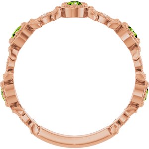 14K Rose Gold Natural Peridot & .03 CTW Natural Diamond Leaf Ring