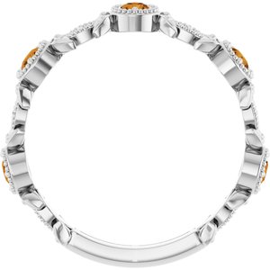 14K White Gold Natural Citrine & .03 CTW Natural Diamond Leaf Ring